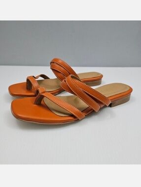 Shekudo Manly Slide Sandal Womens EU 39 Orange Leather Strappy Casual Flat